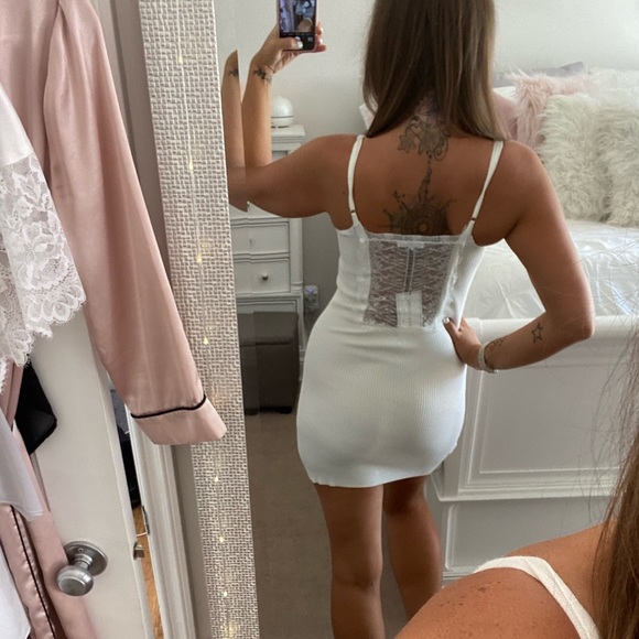 Cream Knit Mini Dress with Lace Back Detail - Picture 2 of 6